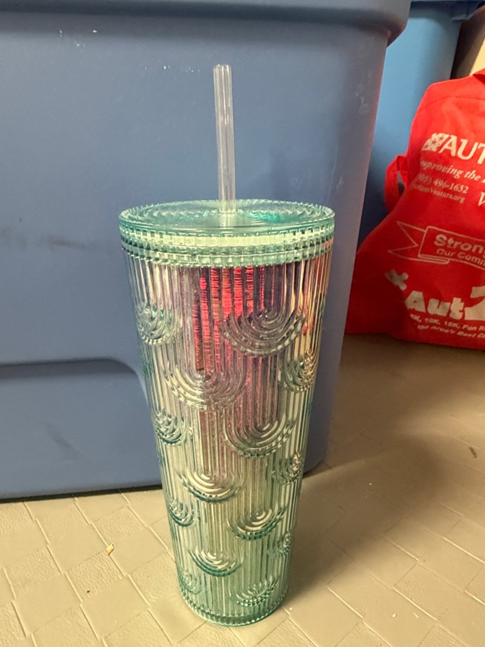 Starbucks Iridescent Aqua Green Textured Reusable Tumbler with Straw